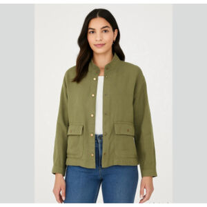 NICOLE Miller Linen Blend Utility Jacket XL Military Green Chore Coat Corpcore